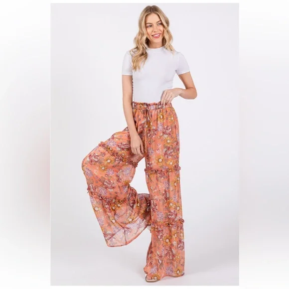 21 Boho Floral Print Ruffled Tiered Pants - Picture 3 of 5